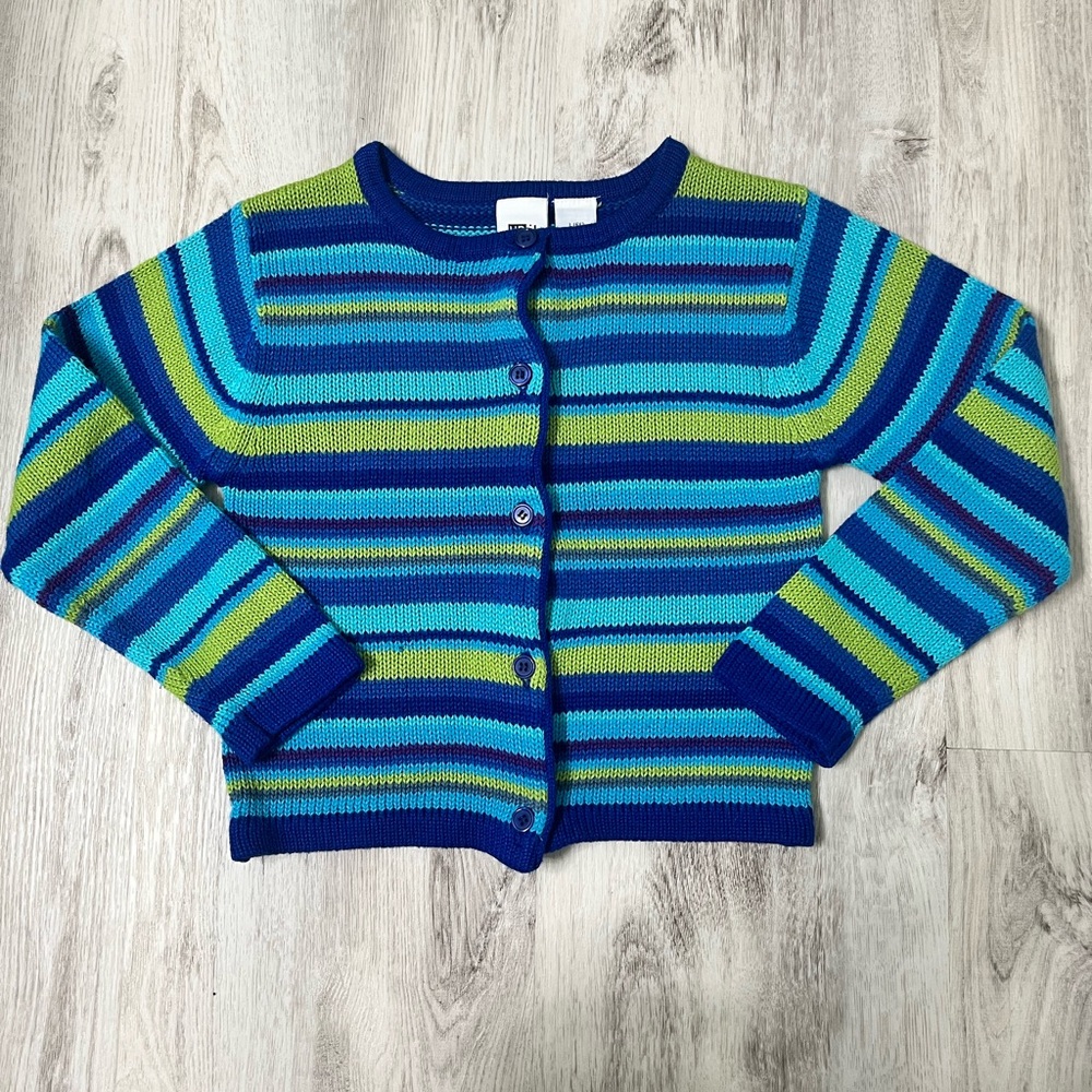 Bright Blue & Green Striped Kids Cardigan